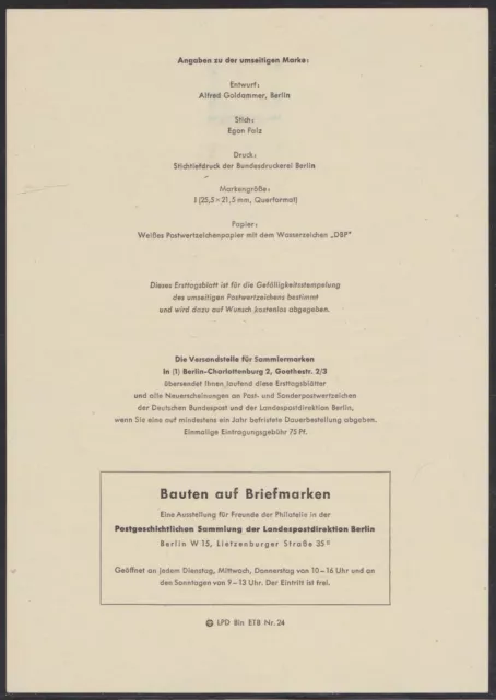 Berlin-1957-ERSTTAGSBLATT-SCHLOSS CHARLOTTENBURG-ETB 24-Mi:149-LUXUS ! 2