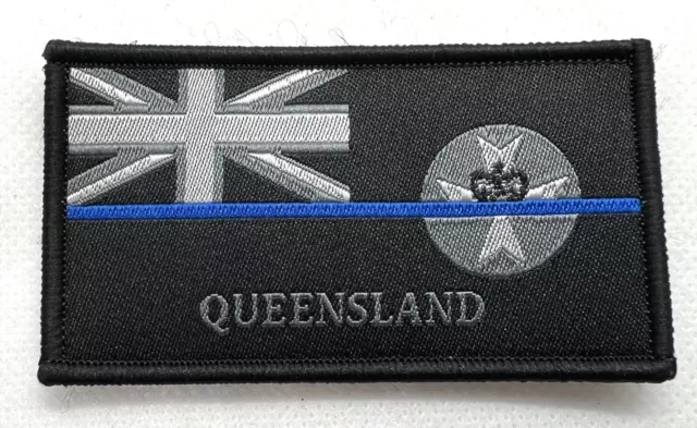 QLD Thin Blue Line, Woven Police Patch, State Flag, Hook Rear, TBL, 1 x Item