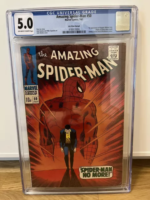 Amazing Spider-Man 50 - CGC 5.0 OW/W, Marvel Silver Age Key 1st Kingpin, UKPV