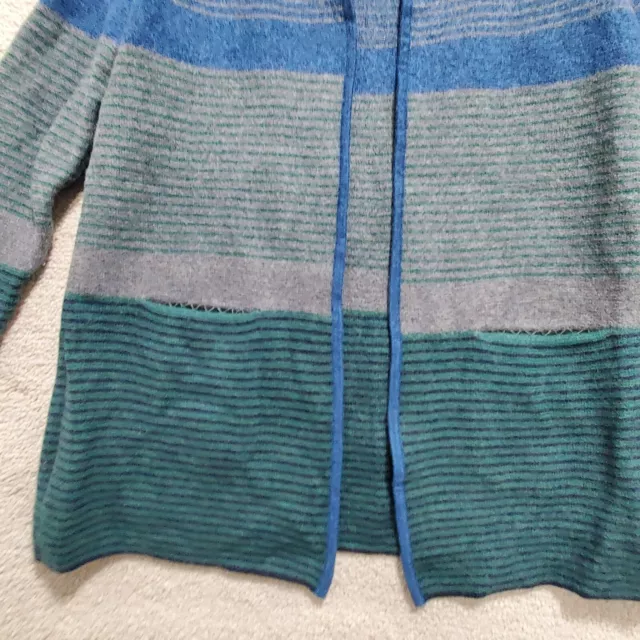 Talbots Cardigan Sweater Womens Large Merino Wool Blue Green Gray Striped Open 3