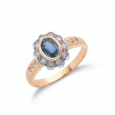 Diamant & Saphir Bleu Bague Grappe Jaune Or