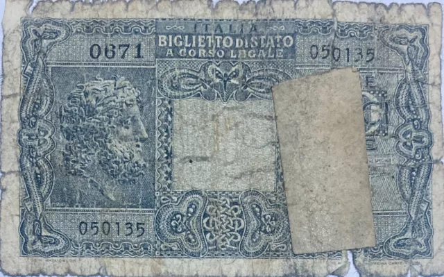 1944 Italy (State) Old Italian 10 Lire (Lira) Italia Banknote Jupiter Ww2 (Coin)