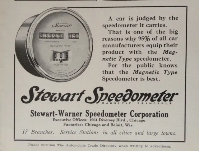1914 Ad(K23)~Stewart-Warner Speedometer Co. Chicago. Magnetic Speedometer