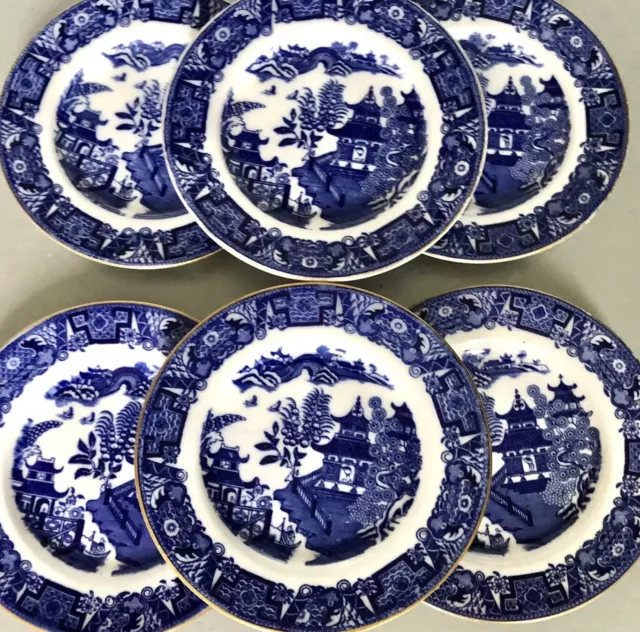 Antique Royal Worcester Blue Willow 6 Set Plates 6”  Blue & White Pottery C1905