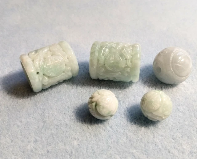 Rare Bead LOT #1 Hand Carved Burma Jadeite Chinese Beads 2