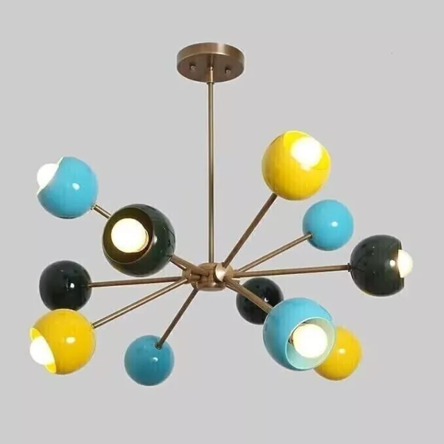 Mid Century Modern Brass 12 Lights Sputnik Chandelier Ceiling Light Fixture