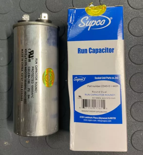 45/5 MFD uf Round Dual Run Capacitor HVAC AC 45+5 µF 370-440VAC 50/60Hz 5%