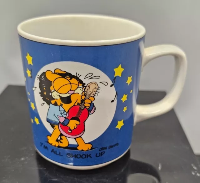 1978 Enesco Garfield Cat Coffee Cup I AM ALL SHOOK UP Cartoon Ceramic Mug Elvis