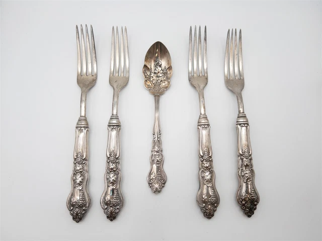 1906 American SIlver Co Moselle Pattern Silverplate SET of 4 FORK & 1 SPOON
