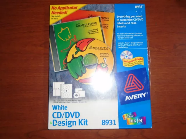 Avery #8931 White CD/DVD Design Kit 30 Sheets Color InkJet Printer Labels - NEW