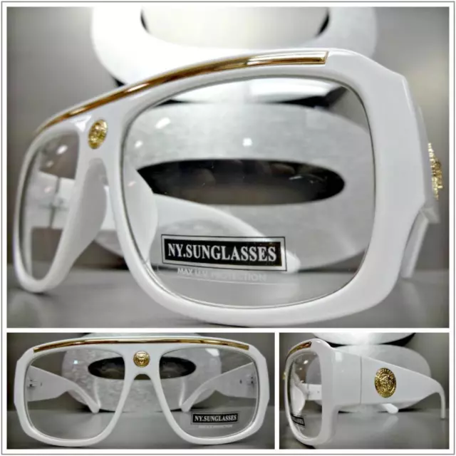 Mens CLASSIC RETRO HIP HOP RAPPER Style Clear Lens EYE GLASSES Thick White Frame