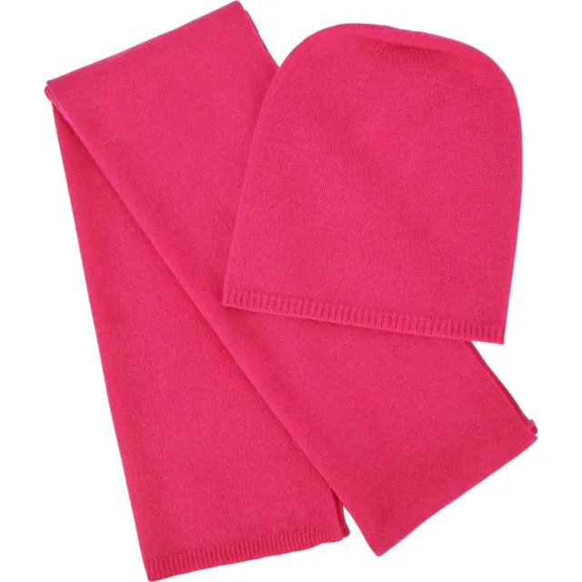NIB Rachel Rachel Roy Bright Pink Cashmere Scarf and Hat Set, Gift Box One Size