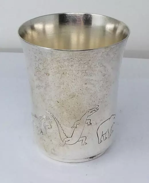 Childs Goblet Cup Silver Plated 6oz ⅓ Pint decor of Dinosaur Elephant Lion etc