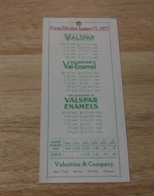 VINTAGE VALSPAR VALENTINE & Company Price List Effective Jan 15, 1921