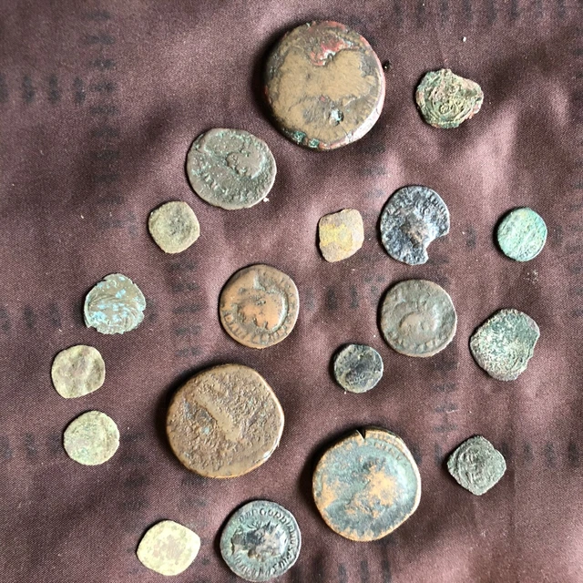 Antique roman bronze coins x 19, all original, various