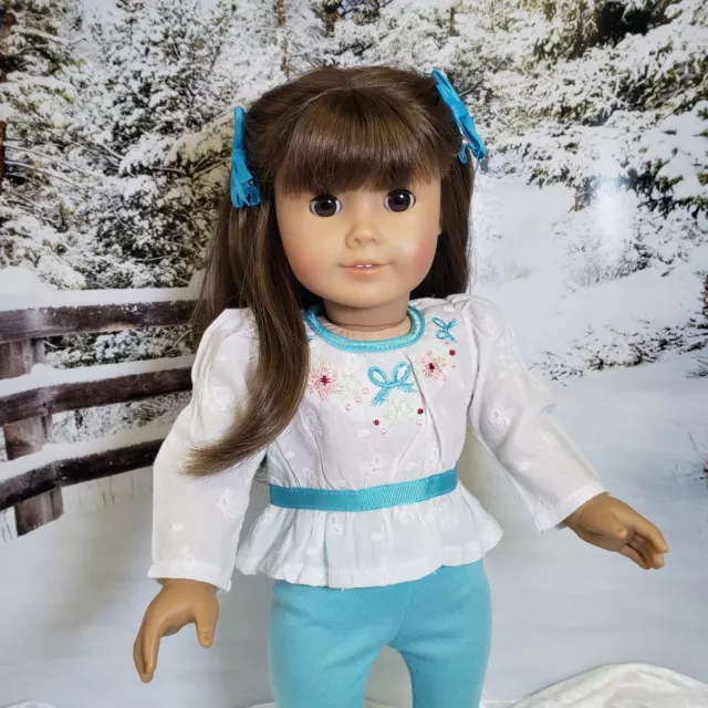 American Girl Samantha 18 Doll Dressed in Riding Top Teal Pants & Boots Refurbed