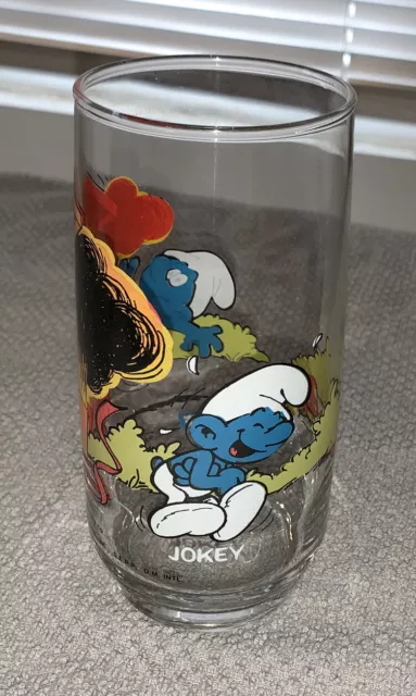 Vintage 1982 Jokey Smurf Collectors Glass Smurfs  6” Tumbler by PEYO Retro 80s