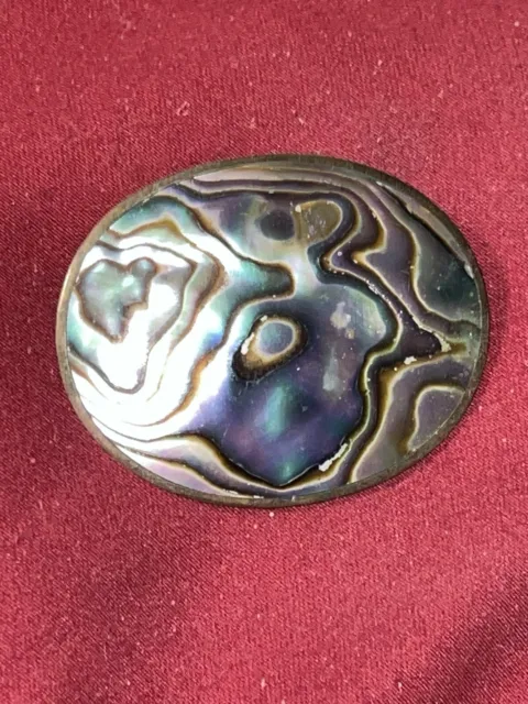 Exquisite Mid-Century Modern ALPACA MEXICO Abalone Shell Set In Silver Brooch