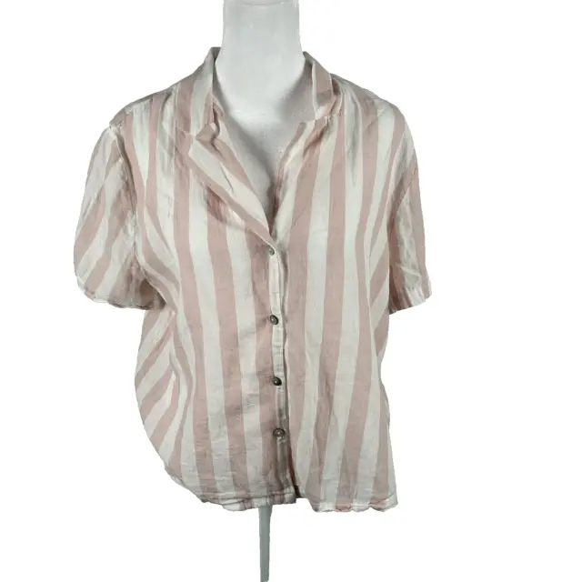 Sincerely Jules Womens Top Blouse Shirt Pink White Striped Cotton Size Medium