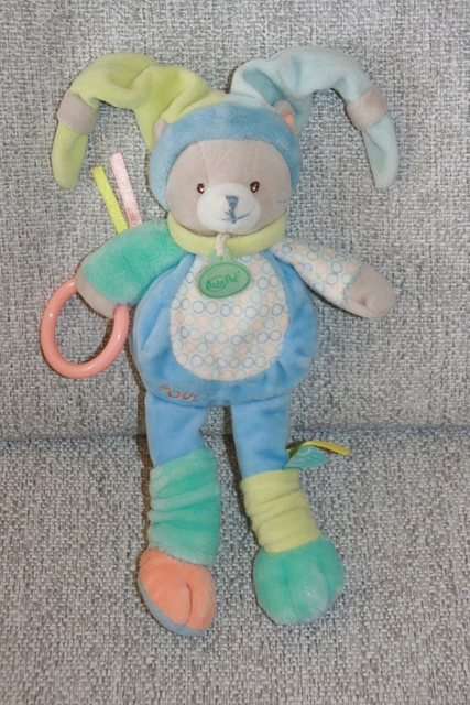 Babynat Baby Nat Doudou Chat Nino Bleu Pantin Activite Hochet Pouet Anneau