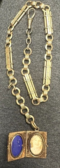 Antique Gold Filled Watch Locket Fob Fancy Book Chain 15"L Antique Gold Filled Watch Locket Fob Fancy Book Chain 15"L