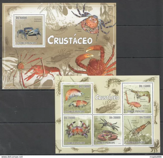 Bc815 2010 S.tome & Principe Fauna Marine Life Crabs Crustaceans 1Kb+1Bl Mnh