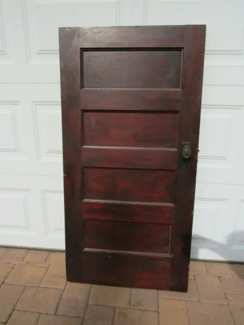 Antique Wooden 4 Panel Door W/Hinges & Doorknobs Architectural Art Specific Size
