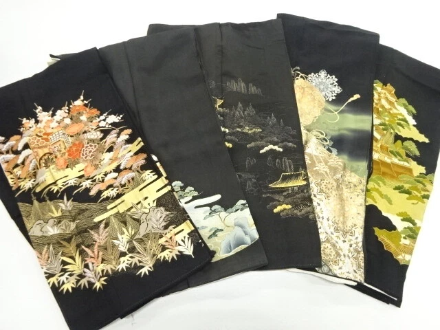 41127# Japanese Kimono / Antique Tomesode / Set Of 5