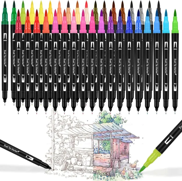 48 Colors Double-Ended Marker Watercolor Pen Safe & Odorless Markers Pens Gifts for Family Friends Colleagues, Size: 16