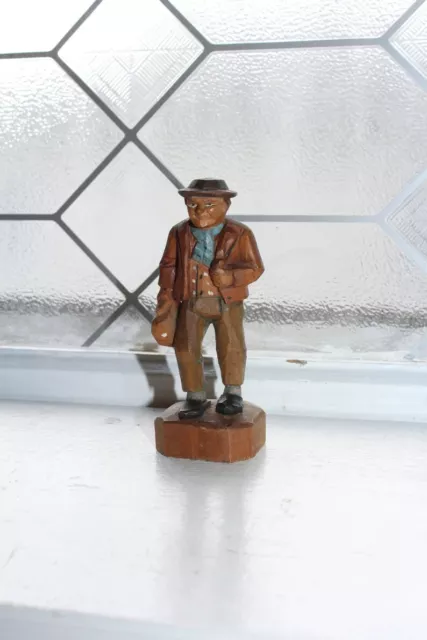 Vintage Anri Carved Wood Figurine Traveling Man with Bag