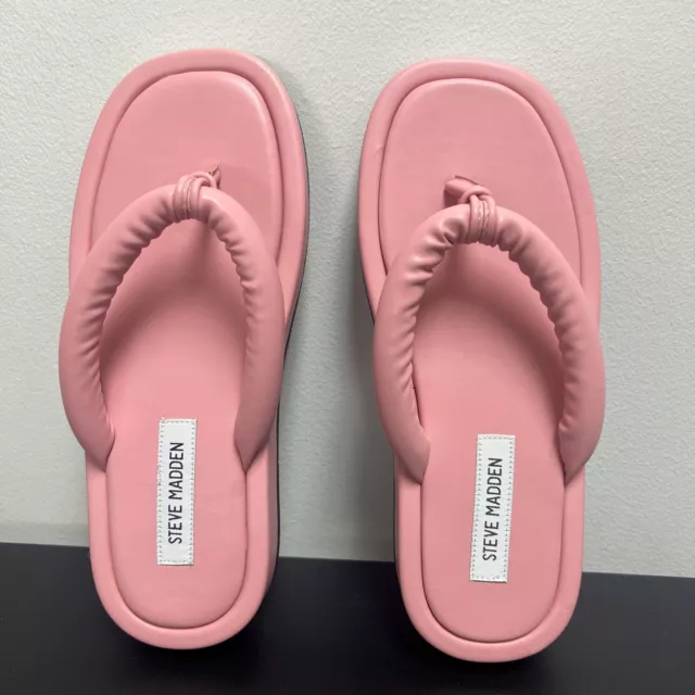 Steve Madden Fango Pink Leather Fashion Slip On Thong Platform Casual Sandals 9