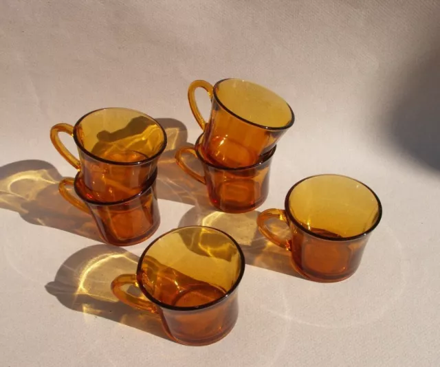 Lot de 6 tasses à café expresso en verre ambré fumé Duralex vintage