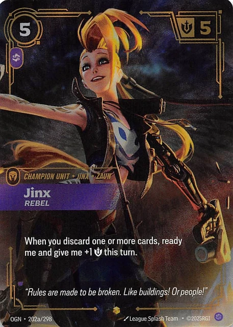 JINX REBEL ALTERNATE Art 202a/298 Origins Riftbound League of Legends ...