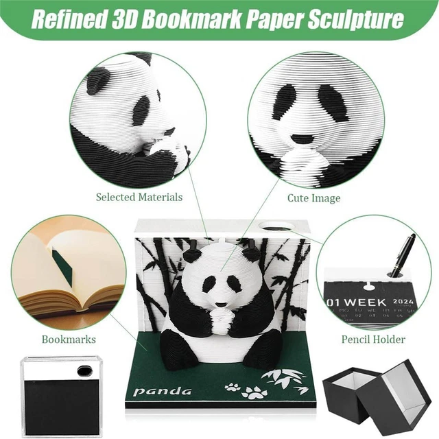 3D CALENDAR PANDA 2024 Tear Paper Desk Notepad Calendar Meaningful Gift