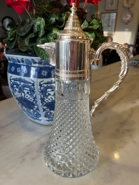 Vintage Crystal wine/water Carafe Pitcher Decanter Silverplate Italy granny core