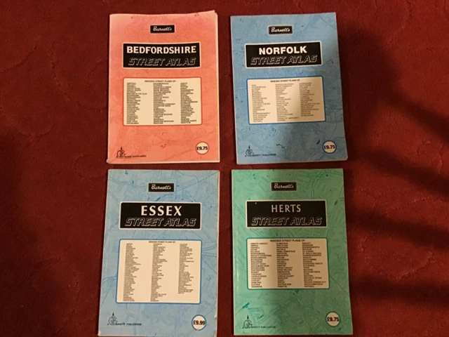 4 x vintage 1990s Barnett’s Official Street Atlas - Beds, Essex, Herts & Norfolk