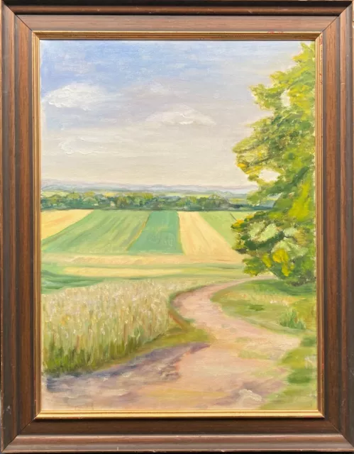 Pintura Al Óleo Impresionista Extenso Paisaje de Verano Bremen 46,5 X 36,5CM #6