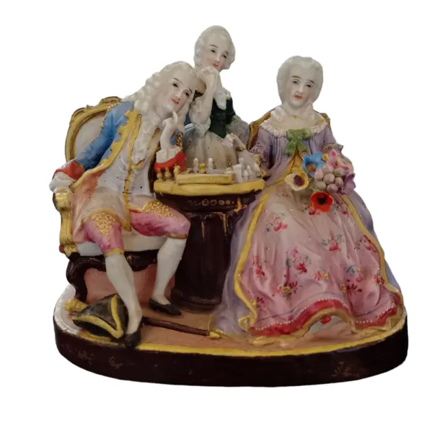 Couple Playing Chess  Vintage Figurine Ornament