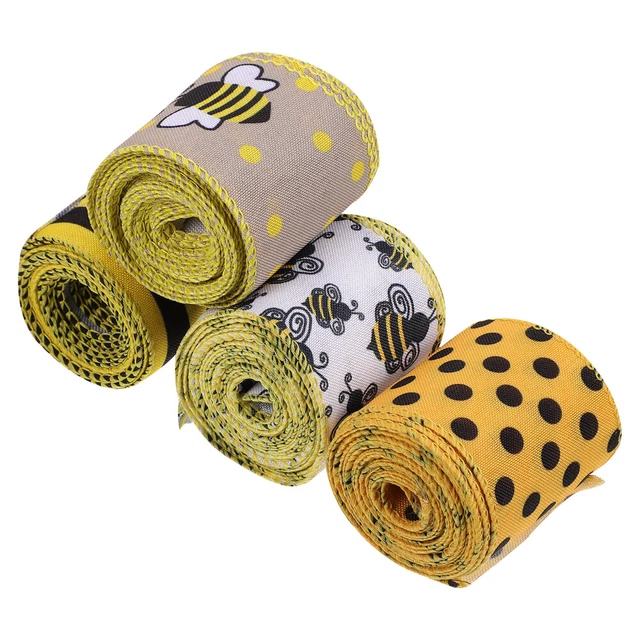 4 Rolls Polyester Bee Webbing Ribbon Flowers Craft Gift Ribbons Present