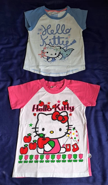 PACCHETTO x2 T-SHIRT TOP HELLO KITTY RAGLAN - Età 7-8 Anni - bianco blu rosa 120cm