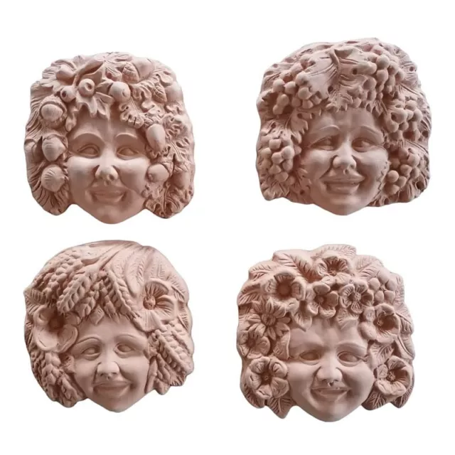 4 Stagioni Volto Viso Maschera Cm 14 In Terracotta Ceramica Parete Da Appendere