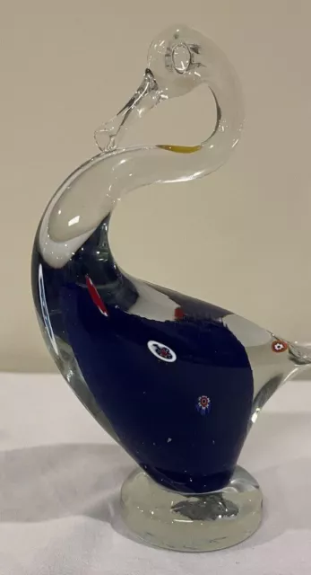 Creazioni Silvestri Murano Millefiora Crystal Blue Swan Art Glass Figurine Italy