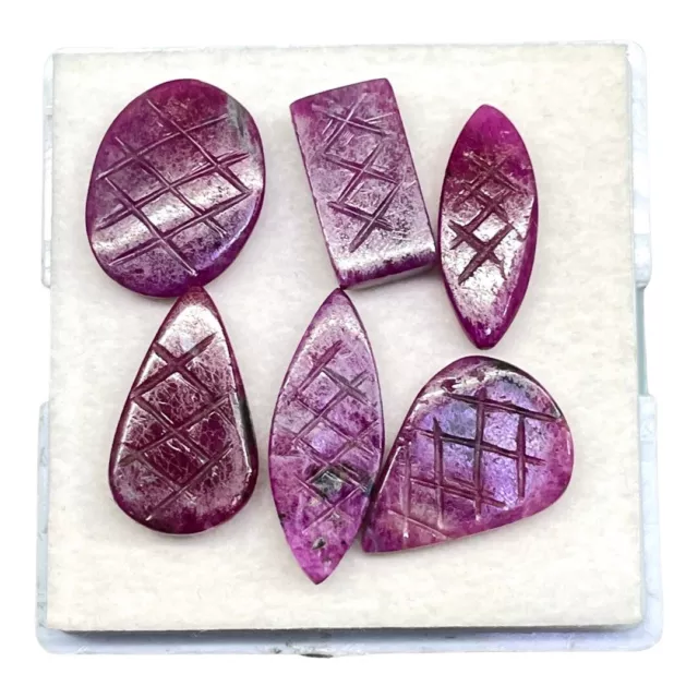 6 Pcs Natural Ruby Unheated Rare Moghul Carved Exclusive Gemstones Lot 42.24 Cts 3