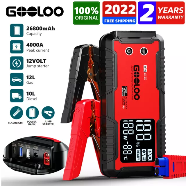 🔥GOOLOO 4000A Car Jump Starter Battery Charger Pack Booster Power Bank 26800mAh