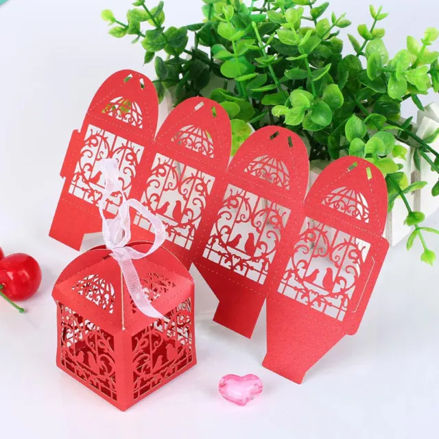 50-100pcs Love Heart Laser Cut Candy Gift Boxes With Ribbon Wedding Party Favor 2