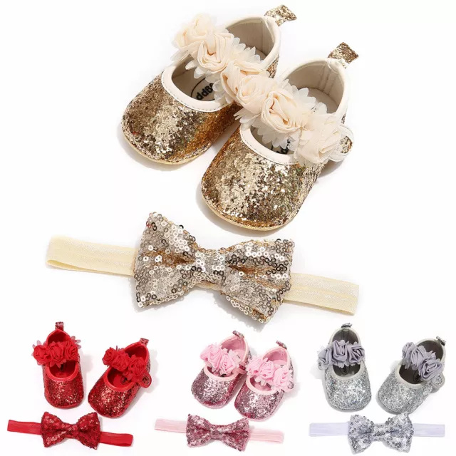 Scarpe Pram neonata bambina paillettes Mary Janes Princess scarpe eleganti