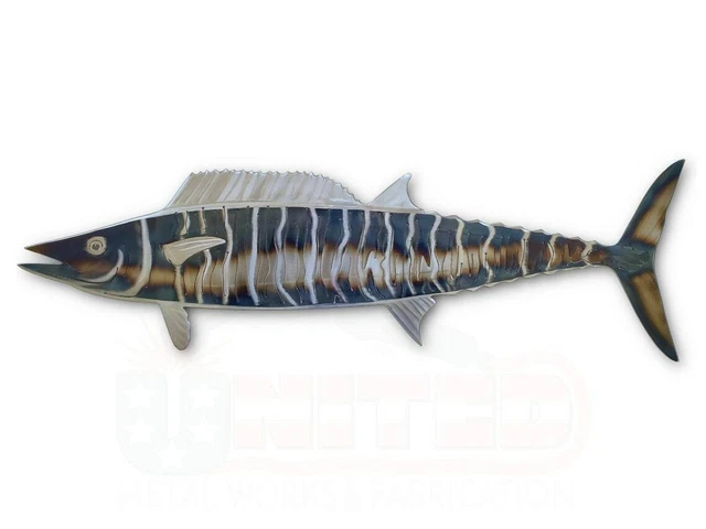 HUGE WAHOO FISH - 4ft / 48" wide - USA Hand Made Metal Art - Scombrid Sculpture