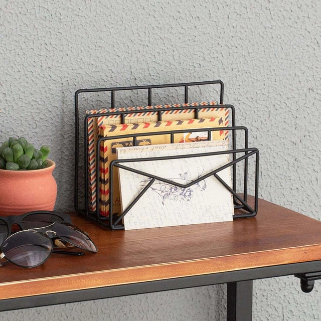3 SLOT MODERN Black Metal Desktop Mail Sorter, Letter Holder Desk