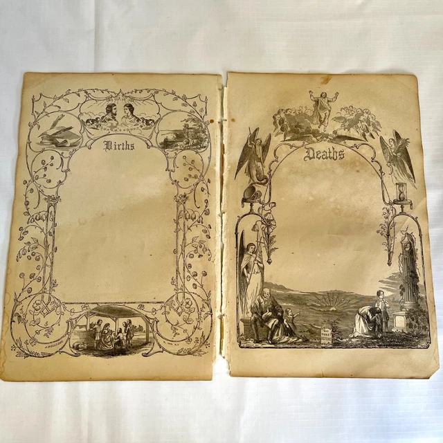 Antique Book Plate Engraving Set 1865 Bible Family Record Pages Marriage Birth