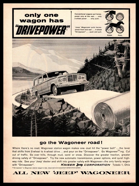 1963 Jeep Wagoneer "Drivepower" 4x4 Kaiser Jeep Corporation Toledo Ohio Print Ad